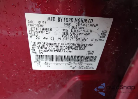 2013 Ford Edge Limited from USA, damaged, VIN 2FMDK3K97DBA33036
